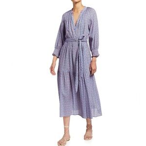 Xirena Olsen Tiered Cotton Midi Dress in Bloomfield Purple Teal Print Size M